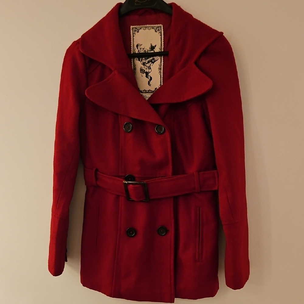 Elegant Red Double-Breasted Pea Coat